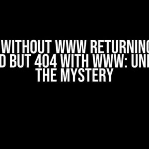 Domain without www returning 301 as expected but 404 with www: Unraveling the Mystery